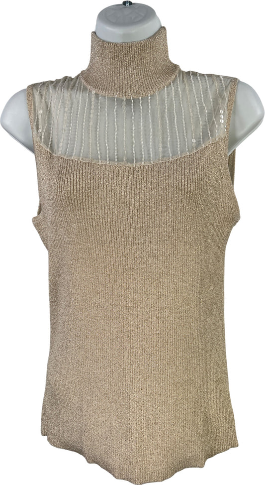 Cable and Gauge Women’s Beige Metallic Silk Sleeveless Sweater - L