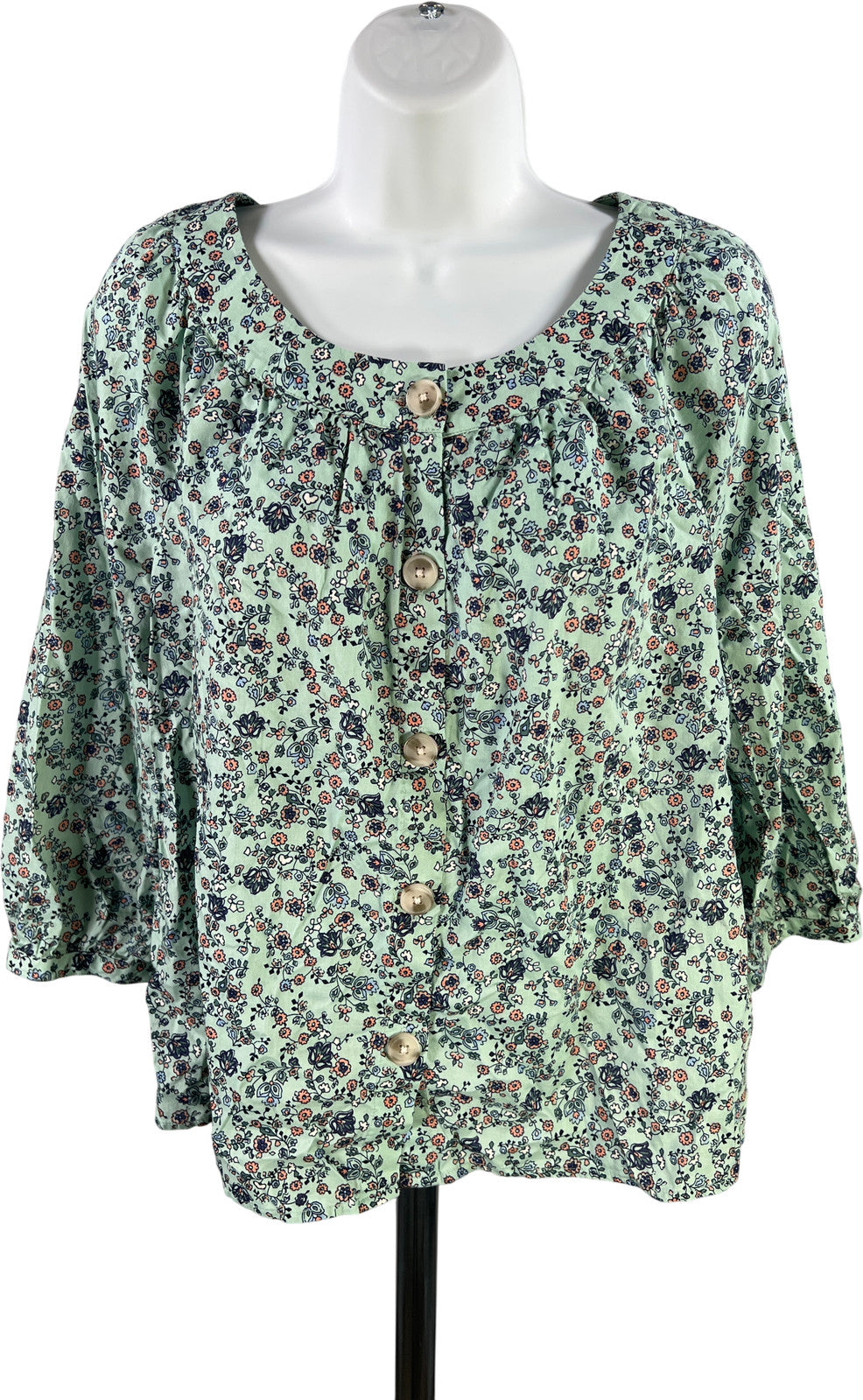 J.Jill Women’s Blue Floral 3/4 Sleeve Button Up Blouse - XS