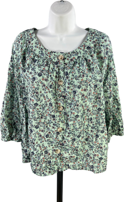 J.Jill Women’s Blue Floral 3/4 Sleeve Button Up Blouse - XS