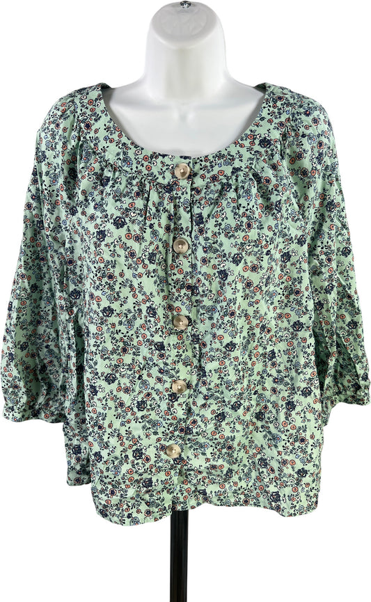 J.Jill Women’s Blue Floral 3/4 Sleeve Button Up Blouse - XS