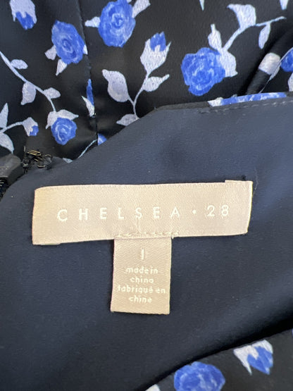 NEW Chelsea 28 Women’s Blue Floral Rosebud Faux Wrap Sleeveless Dress - L