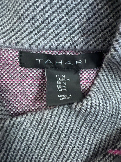 Tahari Women’s Gray/Purple Plaid Open Front Cardigan Sweater Jacket - M