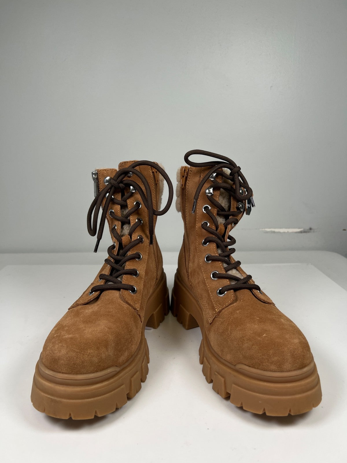 Marc Fisher Women’s Beige/Brown Aboli Suede Combat Boots - 8.5