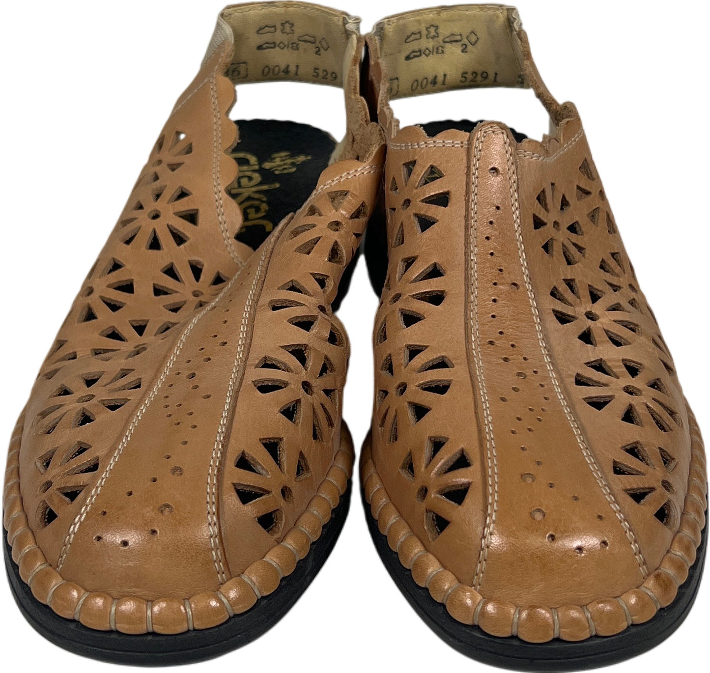 Rieker Women’s Tan Leather Laser Cut Slingback Mules - 36/US 5.5