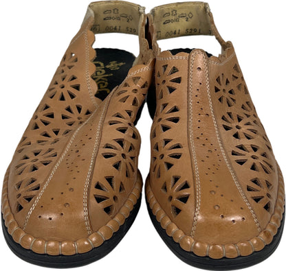 Rieker Women’s Tan Leather Laser Cut Slingback Mules - 36/US 5.5