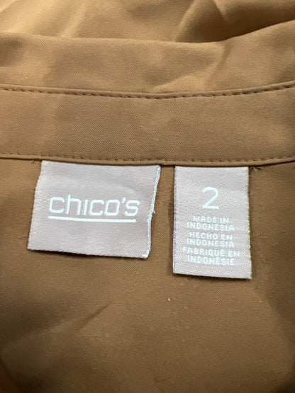 Chico’s Women’s Brown Long Sleeve Ruffle Front Button Up Blouse - 2/US L