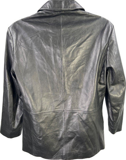 Jones New York Men’s Black Leather Button Up Basic Jacket - 38S