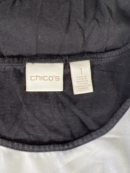 Chico’s Women’s Black Lace Front Cap Sleeve T-Shirt - 1/US M