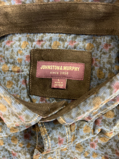 Johnstock and Murphy Men’s Blue Floral Corduroy Button Up Shirt - L