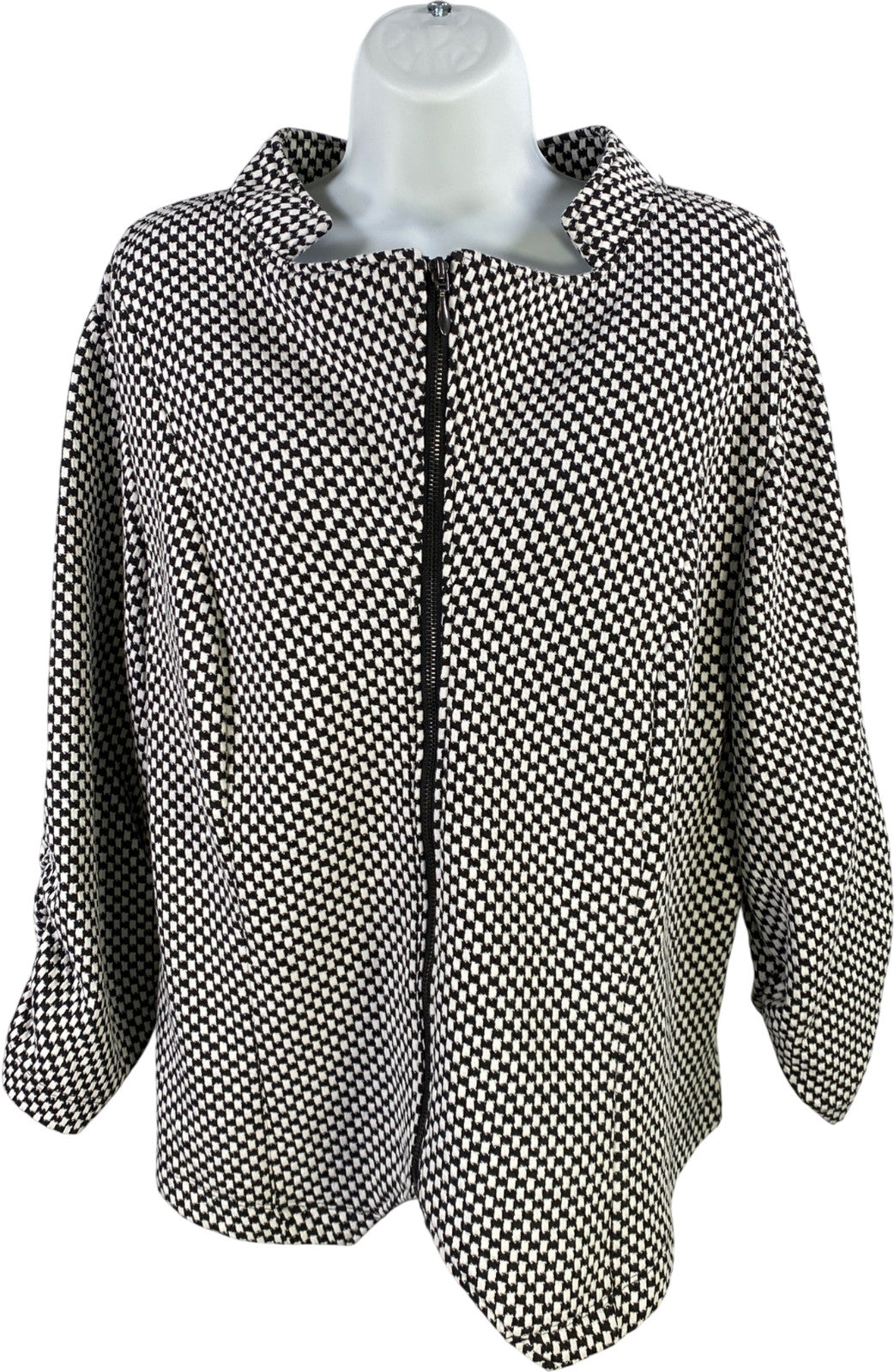 Torrid Women’s White/Black Checkered 3/4 Sleeve Full Zip Jacket - Plus 3