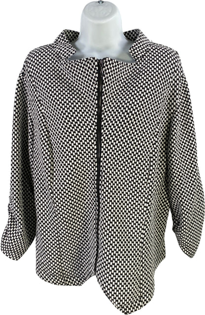 Torrid Women’s White/Black Checkered 3/4 Sleeve Full Zip Jacket - Plus 3