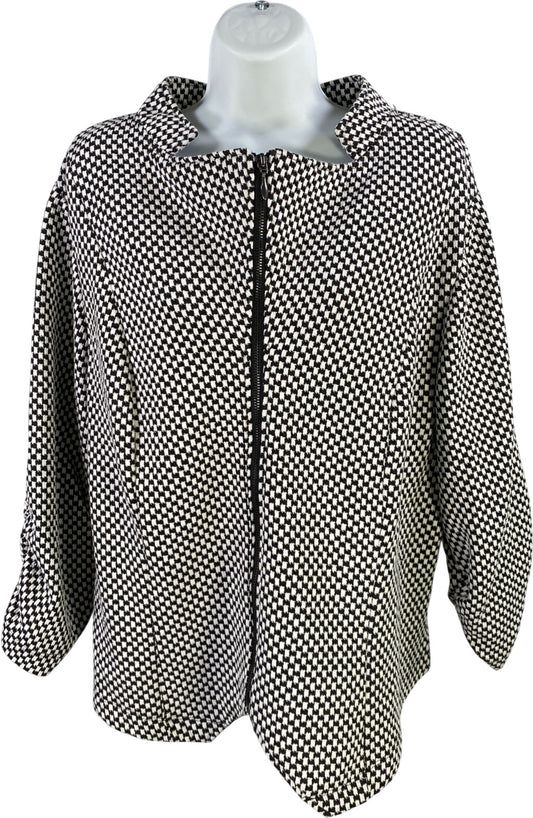 Torrid Women’s White/Black Checkered 3/4 Sleeve Full Zip Jacket - Plus 3