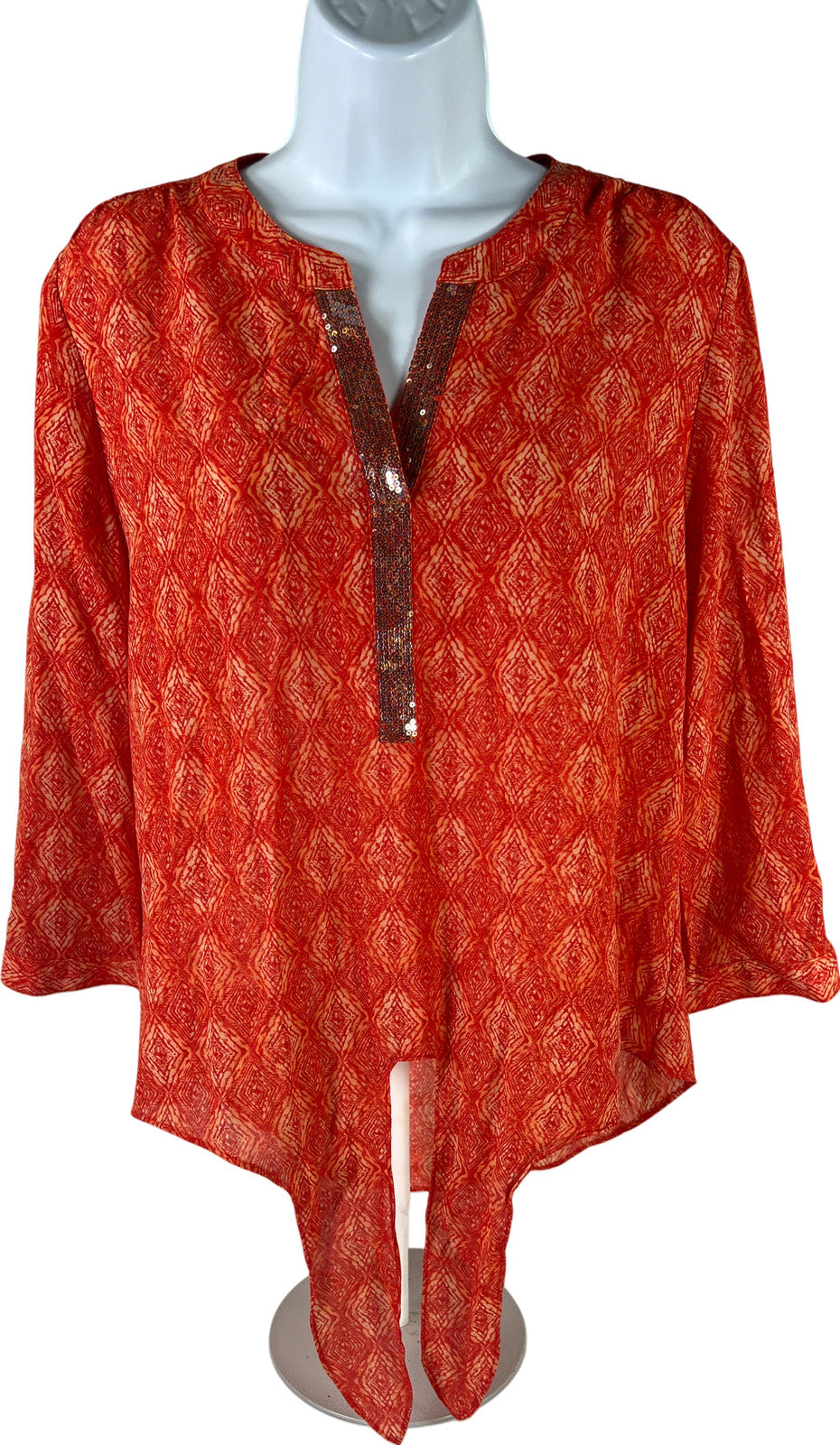 Chico’s Women’s Orange Sequin Font 3/4 Sleeve Pullover Blouse - 1/US M