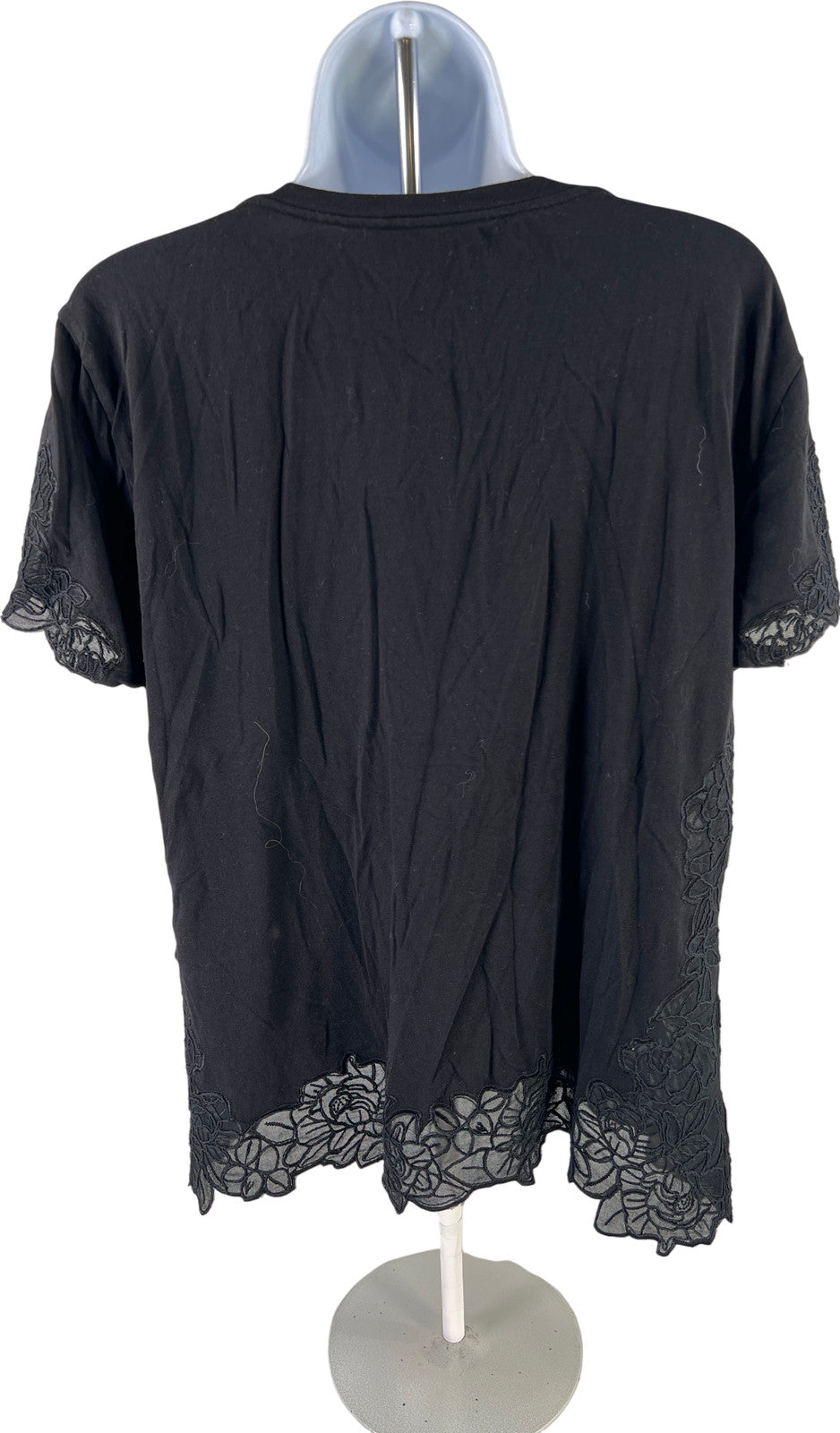 White House Black Market Women’s Black Short Embroidered Sleeve T-Shirt - L