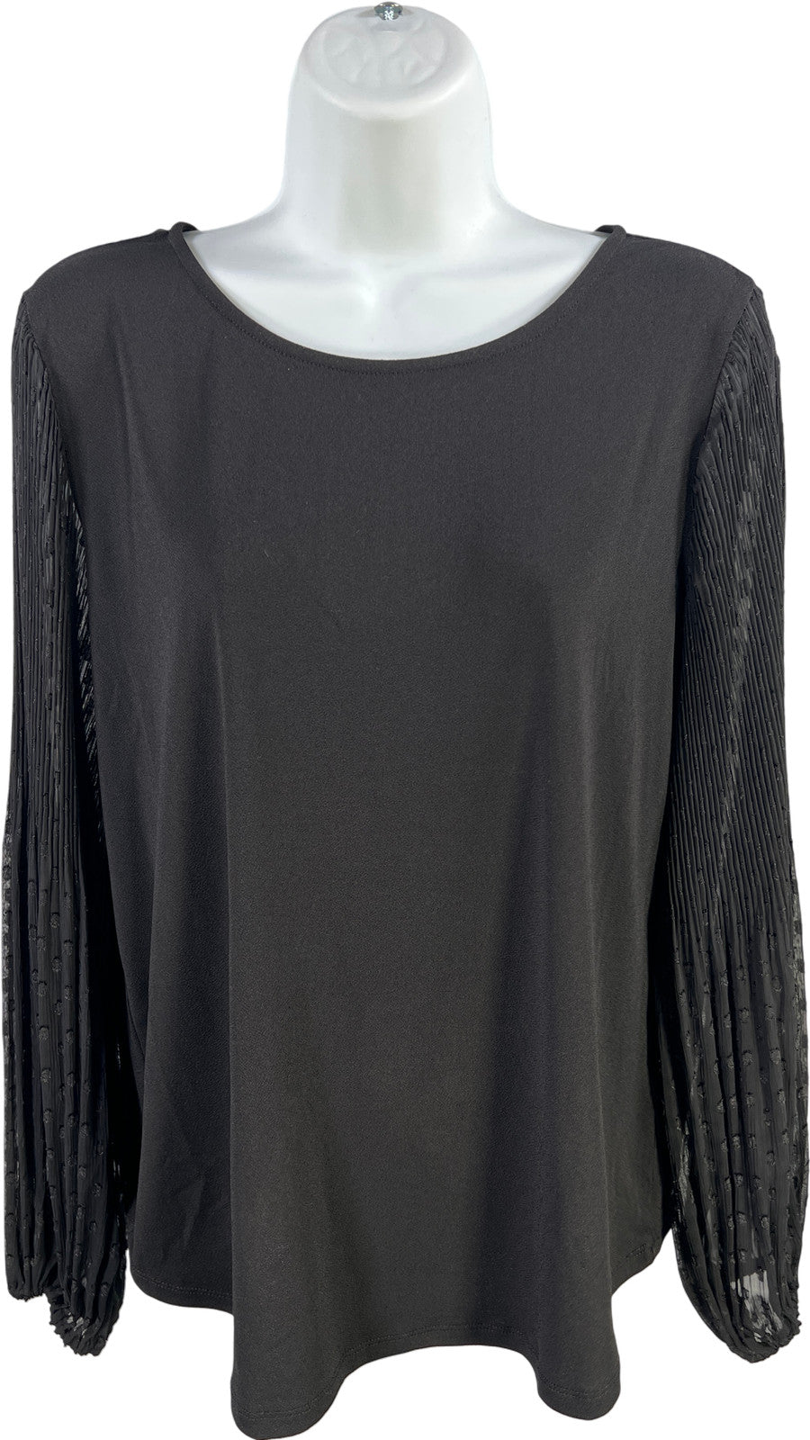Adrianna Papell Women’s Black Long Sheer Pleated Sleeve Blouse - M