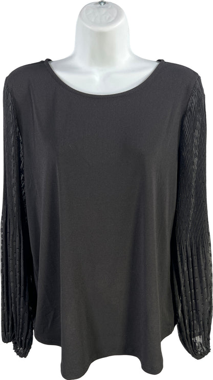 Adrianna Papell Women’s Black Long Sheer Pleated Sleeve Blouse - M