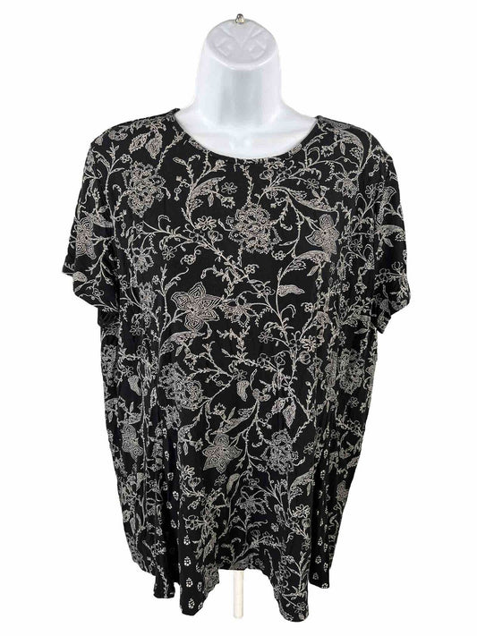J. Jill Women's Black Floral Cap Sleeve Weaerver Shirt Top - Petite XL