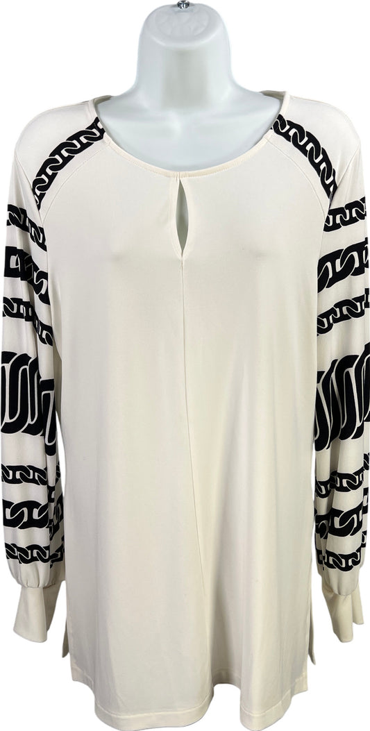 Chico’s Women’s White/Black Long Sleeve Cuffed Sleeve Blouse - 1/US M