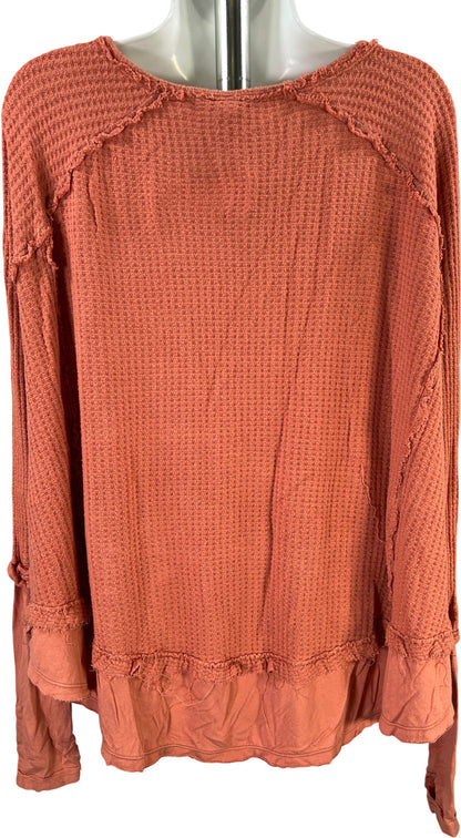 We The Free People Womens Orange/Pink Waffle Knit Long Sleeve Sweater - S Petite