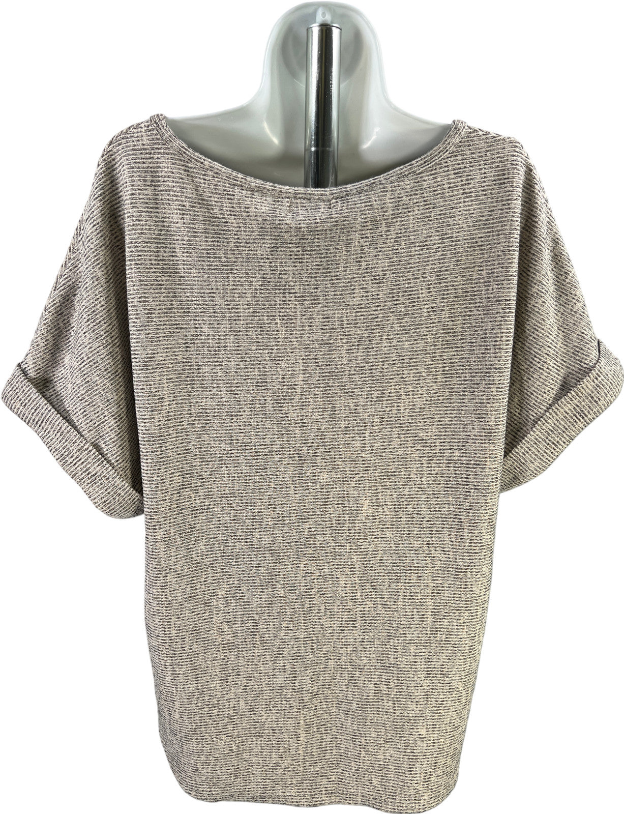 Max Studio Women’s Oat/Black Short Sleeve Ribbed Shirt - L