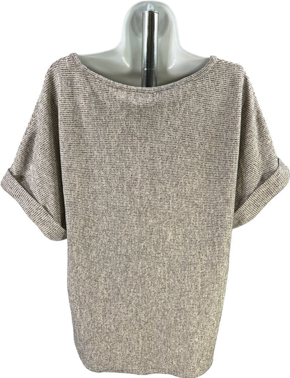 Max Studio Women’s Oat/Black Short Sleeve Ribbed Shirt - L