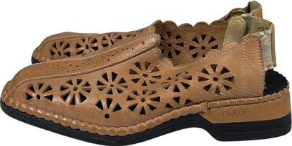 Rieker Women’s Tan Leather Laser Cut Slingback Mules - 36/US 5.5