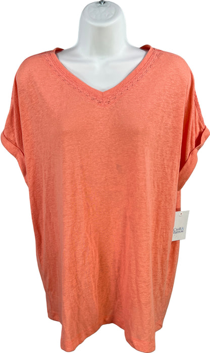 Croft and Barrow Women’s Pink/Coral Linen Cap Sleeve T-Shirt - L