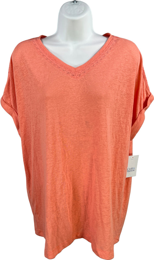Croft and Barrow Women’s Pink/Coral Linen Cap Sleeve T-Shirt - L