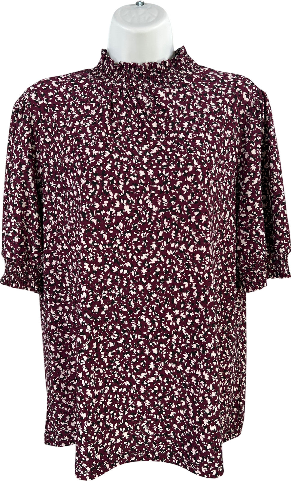 Anne Klein Women’s Purple Short Sleeve Mock Neck Blouse - M