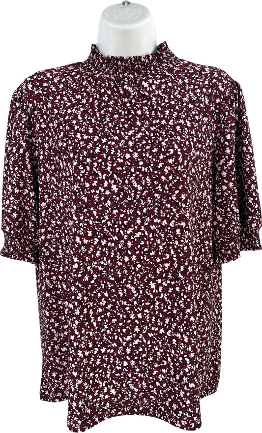 Anne Klein Women’s Purple Short Sleeve Mock Neck Blouse - M