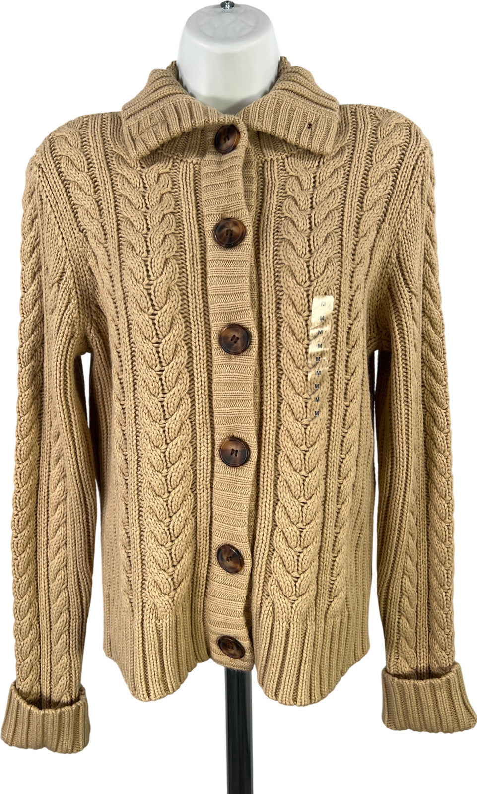 St.Johns Bay Women’s Beige Cable Knit Button Up Cardigan Sweater - M