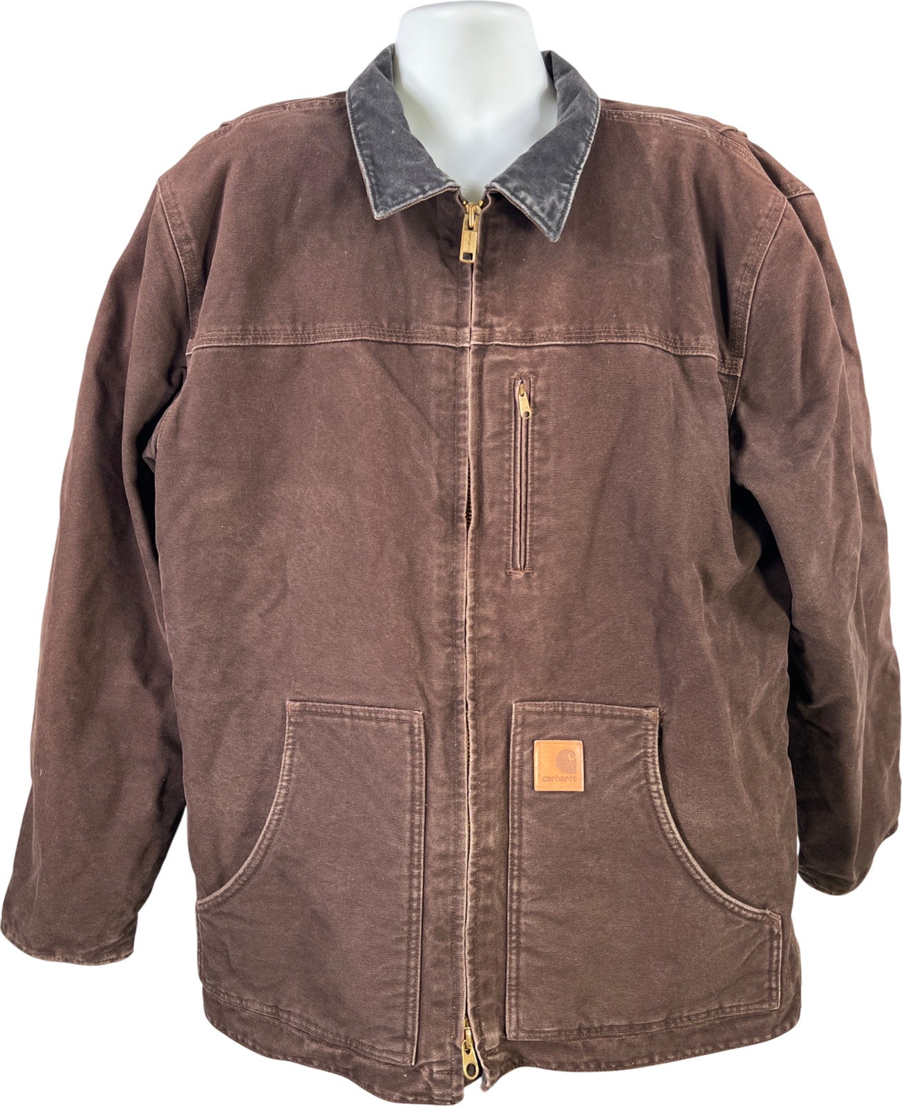 Carhartt Men’s Brown Sherpa Lined Field Duck Work Canvas Jacket - L Tall