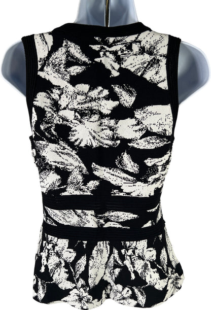 White House Black Market Women’s Black/White Floral Sleeveless Knit Tank Top - S