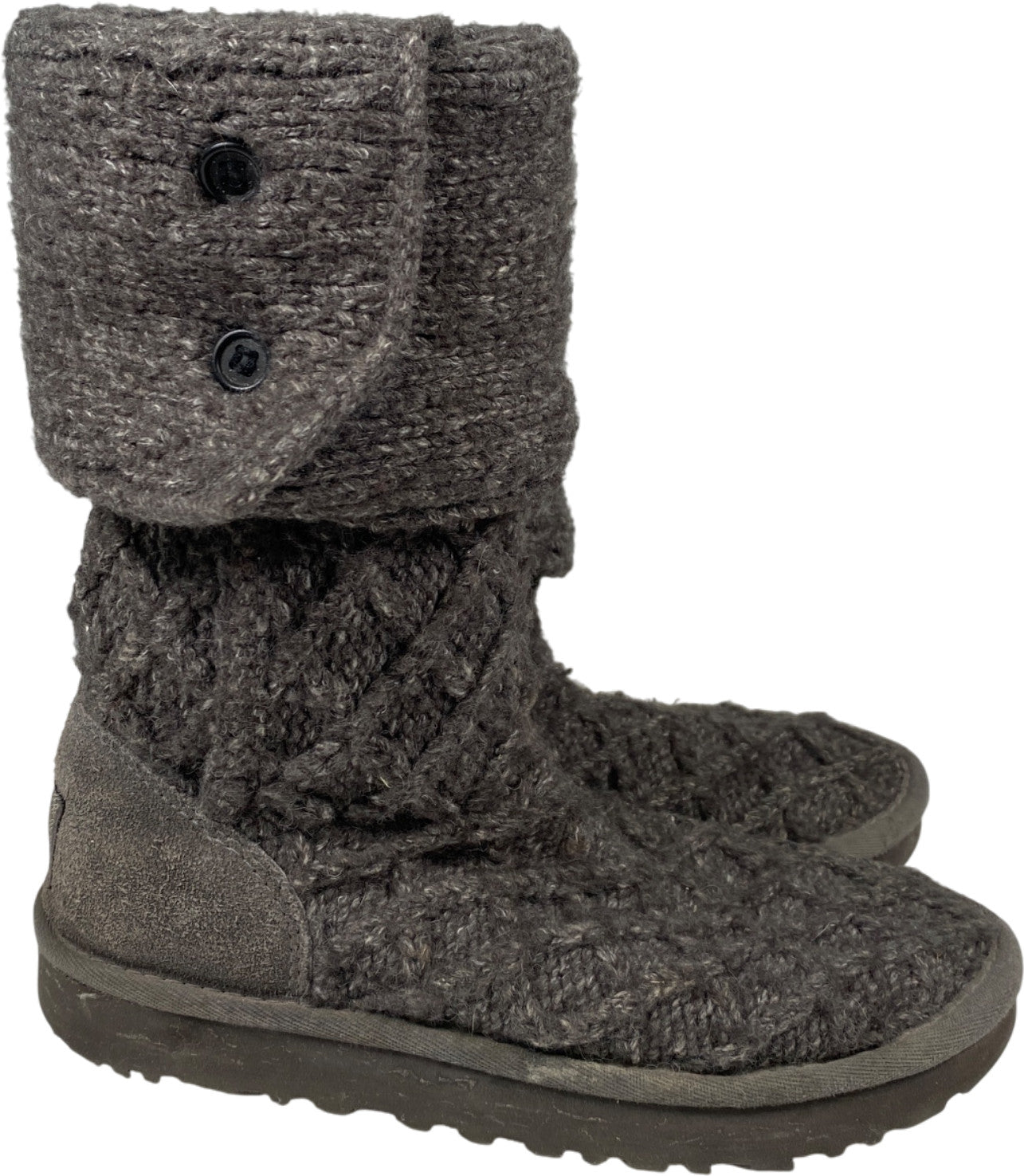 UGG Women’s Gray Foldover 3 Button Lattice Cardy Knit Boots - 6