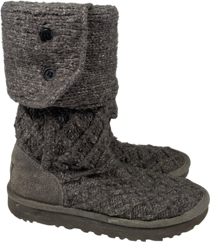 UGG Women’s Gray Foldover 3 Button Lattice Cardy Knit Boots - 6