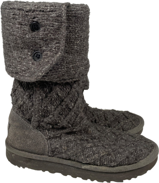 UGG Women’s Gray Foldover 3 Button Lattice Cardy Knit Boots - 6