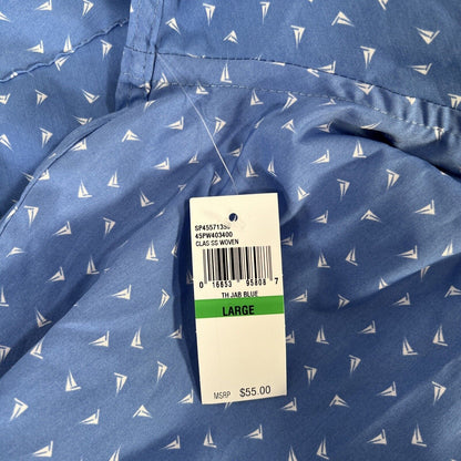 NEW Izod Men's Blue Sailboat Print Athletic Fit Button Up Shirt - L