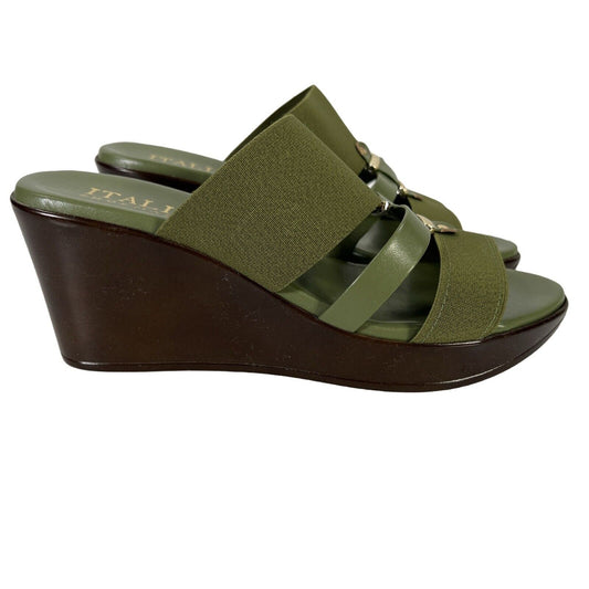 NEW Italian Shoemakers Women's Green Wedge Sandals - 8.5