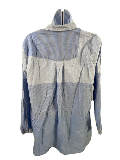 J. Jill Women's Blue Striped Long Sleeve Cotton Button Up Shirt - M
