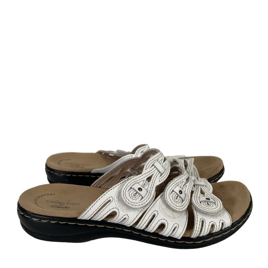 Collection by Clarks Women's White 3 Strap Leather Sandals - 6.5