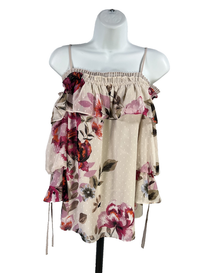 White House Black Market Women’s Gray Floral Off The Shoulder Blouse - S image 2