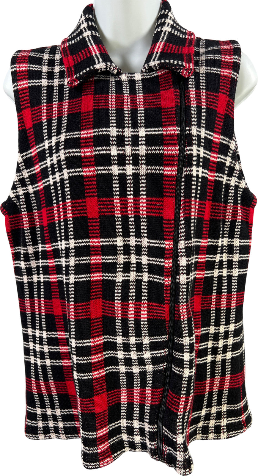 Chaps Women’s Red/Black Holiday Plaid Sleeveless Full Zip Sweater Vest - L