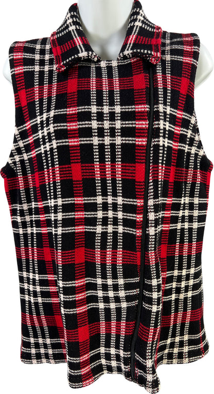 Chaps Women’s Red/Black Holiday Plaid Sleeveless Full Zip Sweater Vest - L