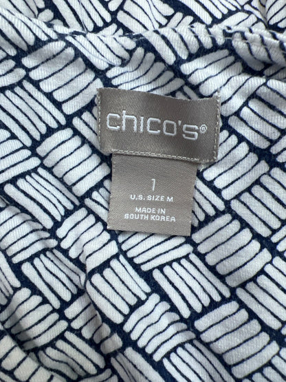 Chico’s Women’s White/Blue V-Neck 3/4 Sleeve Shirt - 1/US M