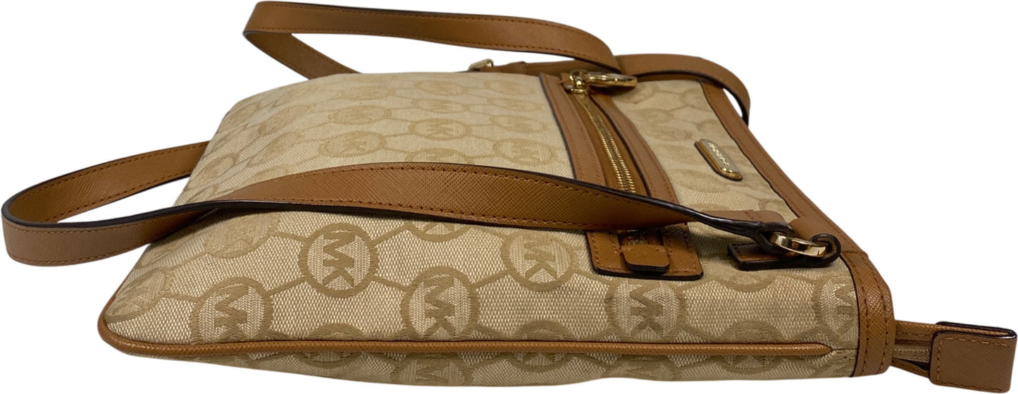 Michael Kors Women’s Beige/Brown Jet Set Signature Zip Close Crossbody Purse