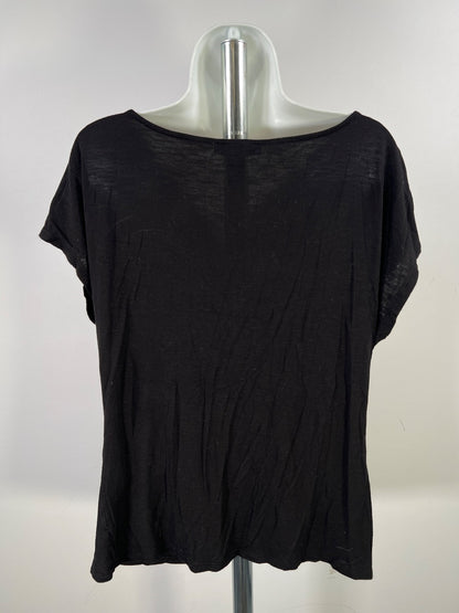 White House Black Market Women’s Black Cap Sleeve Drape Neck T-Shirt - M