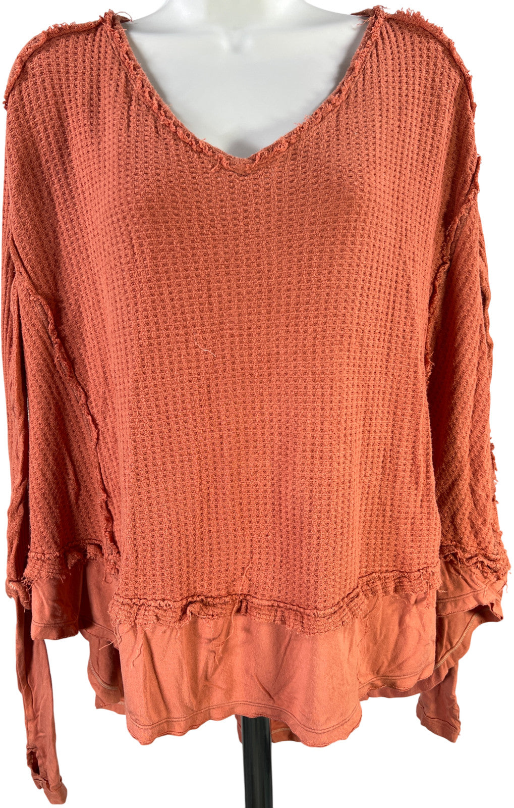 We The Free People Womens Orange/Pink Waffle Knit Long Sleeve Sweater - S Petite