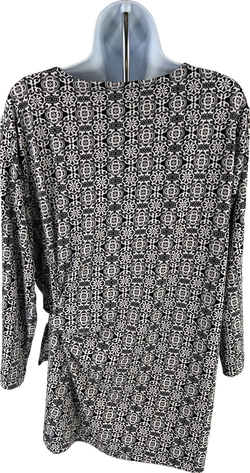Chico’s Women’s Black/White 3/4 Sleeve Tie Side Blouse - 3/US XL
