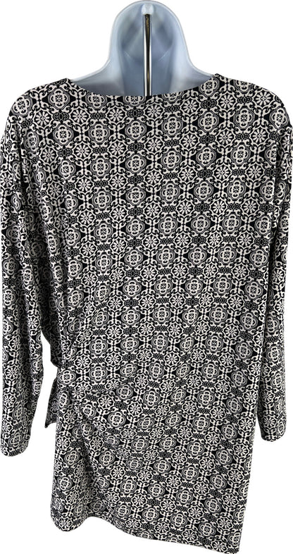 Chico’s Women’s Black/White 3/4 Sleeve Tie Side Blouse - 3/US XL