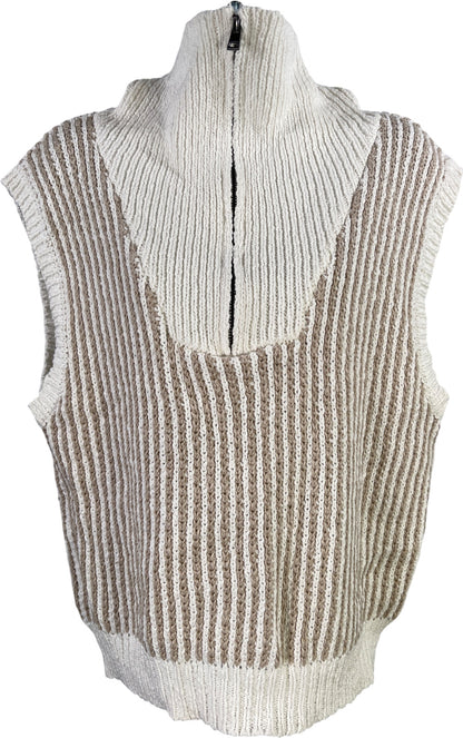 By Together Women’s White/Beige Sleeveless 1/4 Zip Sweater Vest - S